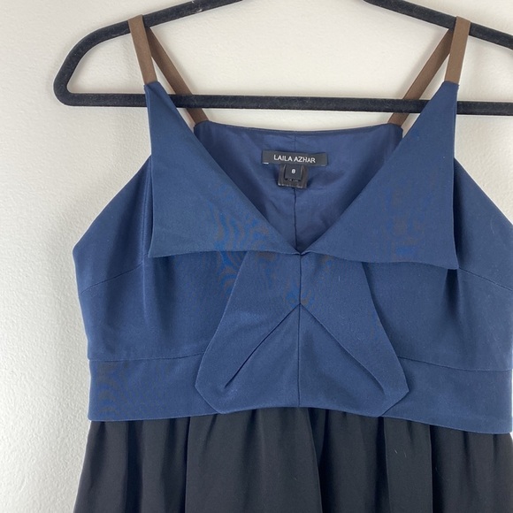Laila Azhar 100% Silk Dress Sleeveless Blue Black Mini Womens Size 8 - Picture 2 of 5